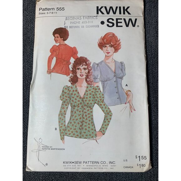 Kwik Sew Misses Blouse Sewing Pattern sz 5-11 555 - uncut - Picture 9 of 10